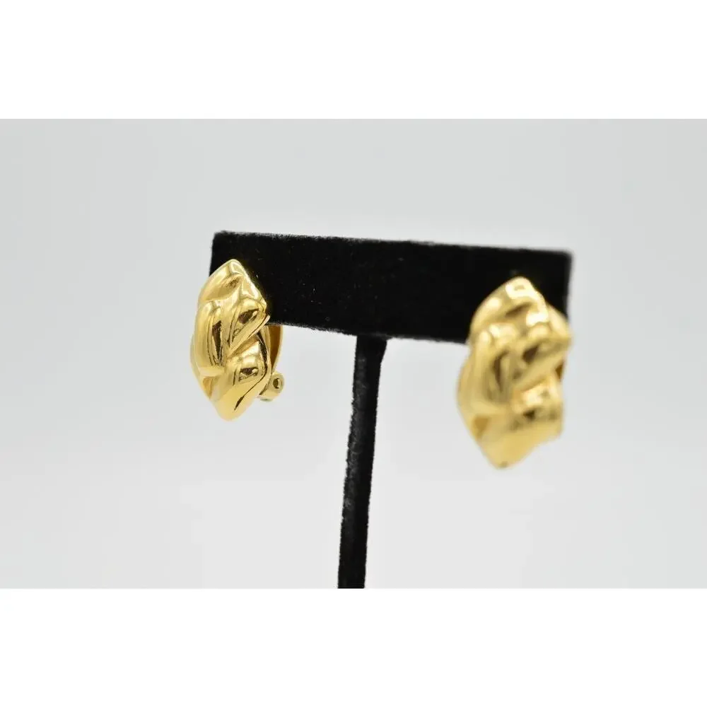 Givenchy Vintage Earrings Clip Shiny Yellow Gold Tone Runway Signed 1980s 9L